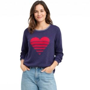 RW&CO Sweater Navy with Red Heart Crewneck Casual Love Romantic Pullover Medium